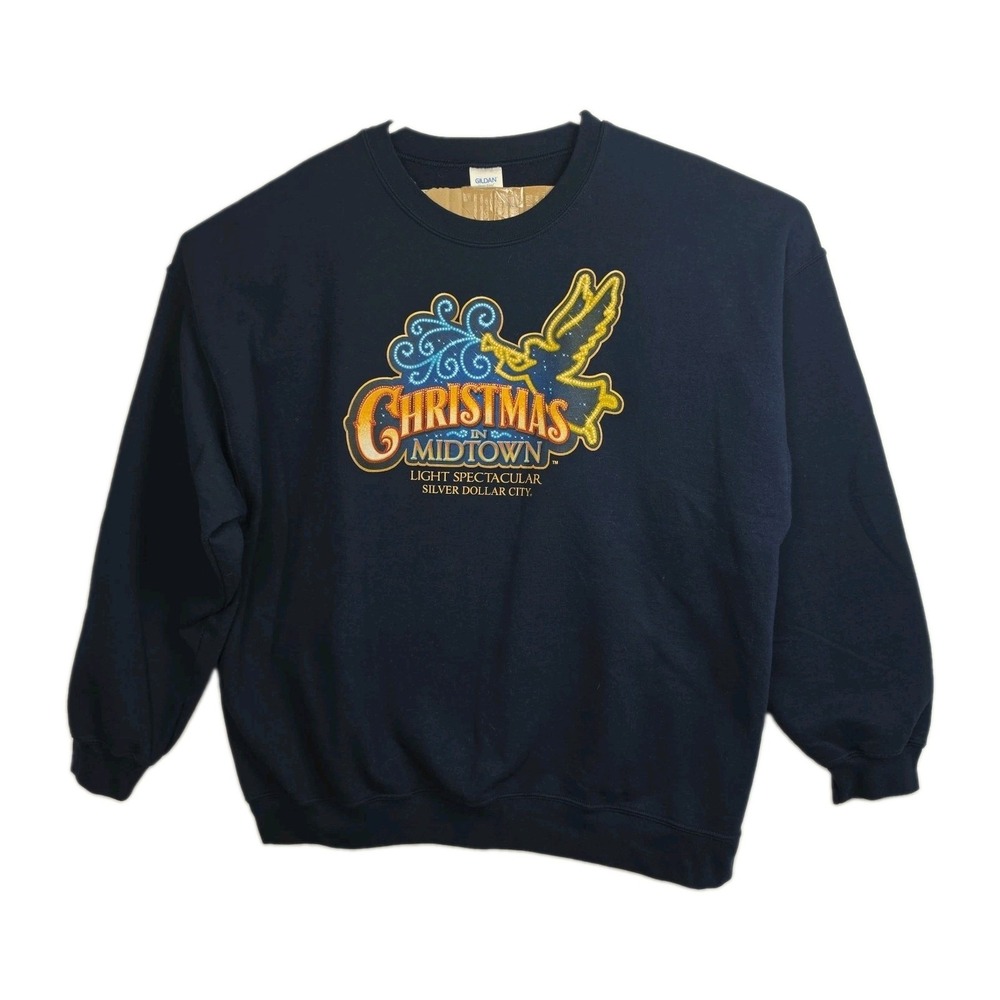 VTG‎ Gildan Christmas Sweatshirt Women's 2XL Navy Silver Dollar City Print